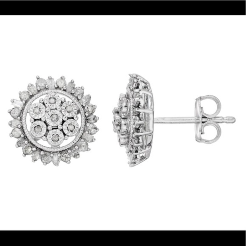 Sterling Silver 1/2 Carat T.W. Diamond
Cluster Earrings